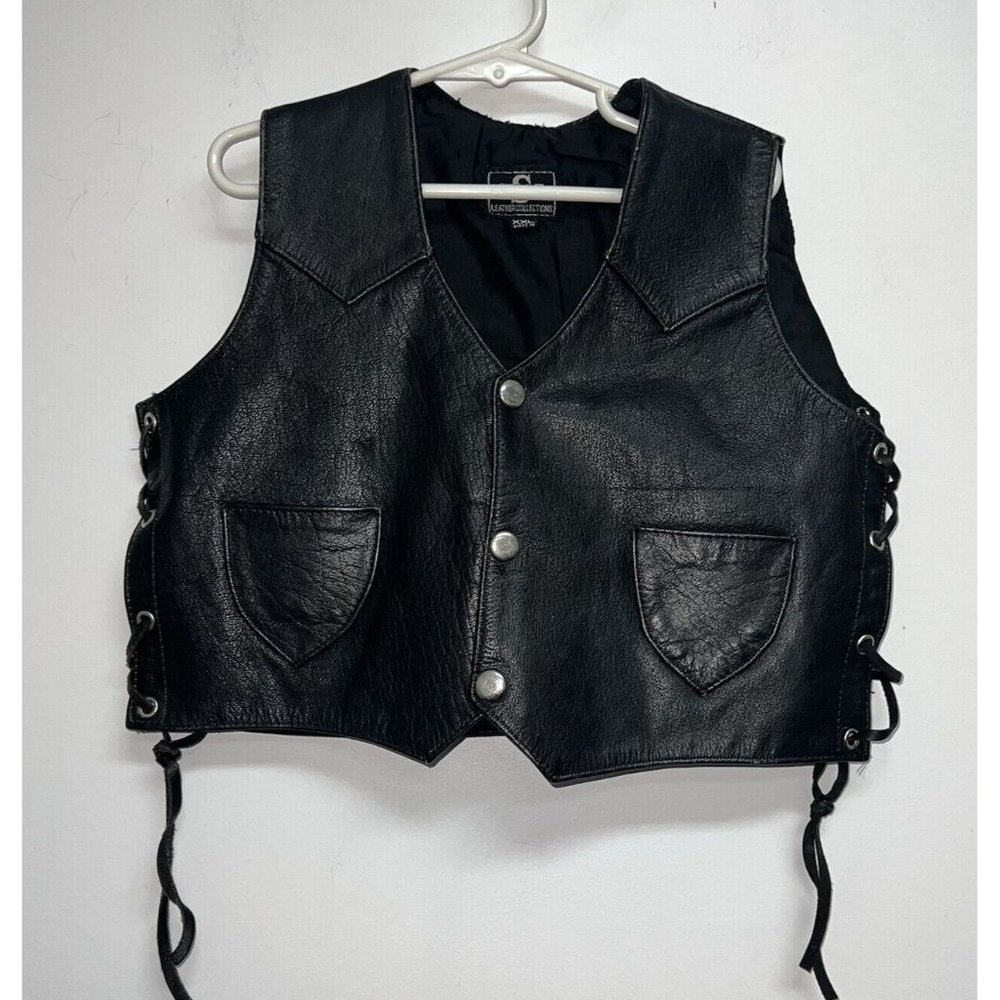 SHAF Toddler Unisex Leather Motorcycle Vest Size XXL Black Biker Lined Lace Up